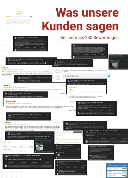 Übersicht von Kundenbewertungen zum Malerbetrieb Andymen – Maler mit Stern für Malerarbeiten und Fassadenanstriche in der Wetterau.